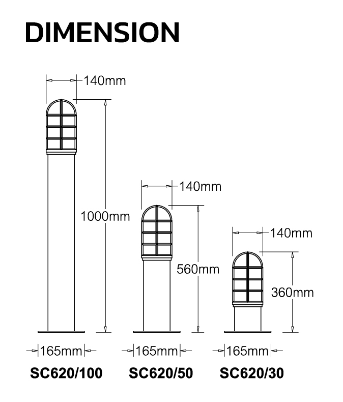 DIMENSION-โคมไฟสนามกรงใหญ่