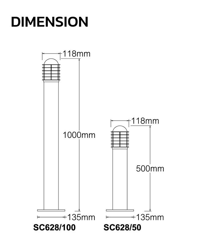 DIMENSION-โคมไฟสนามหญ้า กรงนกช่องถี่ รุ่น-SC628